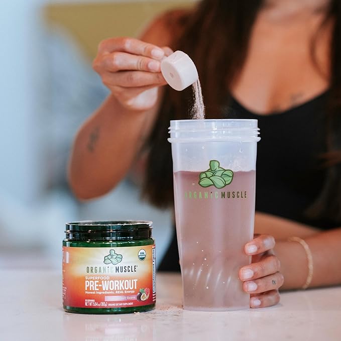 Organic Muscle Organic Pre Workout Powder, Passionfruit Guava — USDA Organic Superfood Blend | Maca, Beet Root, Cordyceps, Rhodiola | 150mg Natural Caffeine, Vegan, No Jitters, 20 Servings
