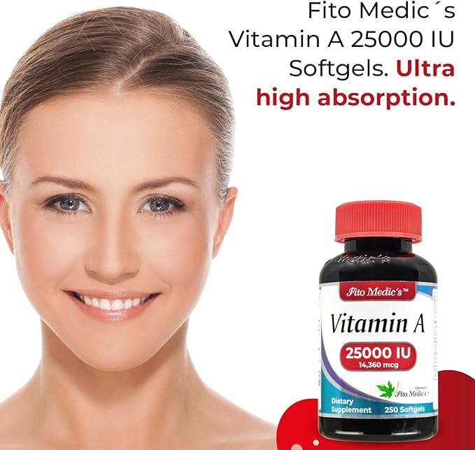FITO MEDIC'S Lab - Vitamin a 25000 iu softgels - 250 Softgels- Ultra high Absorption, Healthy Skin & Eyes, Antioxidant Activity & Immune System Function.