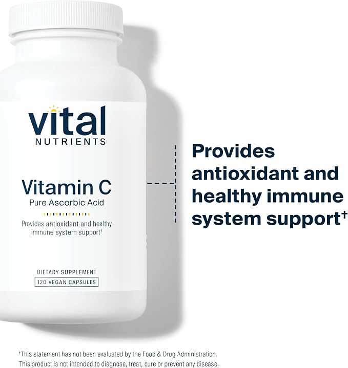 Vital Nutrients Vitamin C 1000mg (100% Pure Ascorbic Acid) - Vegan Antioxidant Supplement for Immune Support and Iron Absorption* - Gluten, Dairy and Soy Free - Non-GMO - 120 Capsules