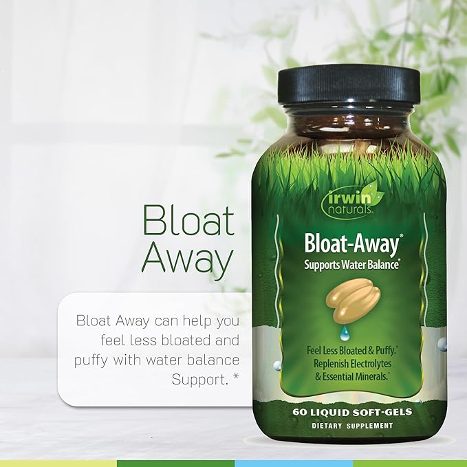 Irwin Naturals Bloat-Away - Water Balance Support - Replenish Electrolytes & Essential Minerals - 60 Liquid Soft-Gels