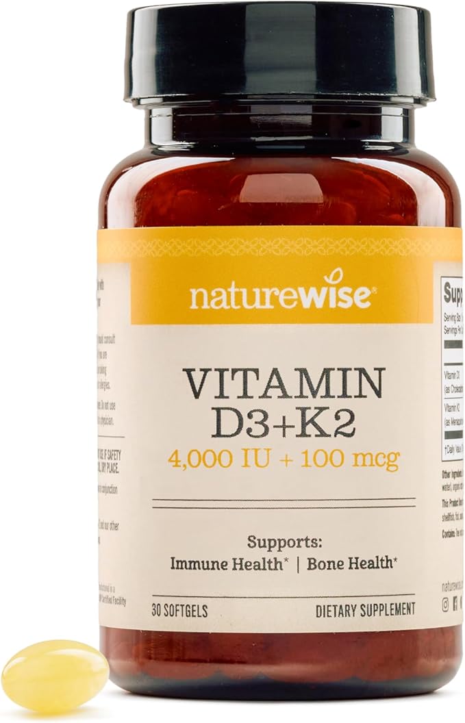 NatureWise Vitamin D3 4000IU + K2 (MK7) 100mcg with Organic Extra Virgin Coconut Oil - Supports Calcium Absorption, Bone & Immune Health - Non-GMO, Soy & Gluten-Free - 30 Softgels[1-Month Supply]