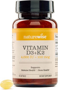 NatureWise Vitamin D3 4000IU + K2 (MK7) 100mcg with Organic Extra Virgin Coconut Oil - Supports Calcium Absorption, Bone & Immune Health - Non-GMO, Soy & Gluten-Free - 30 Softgels[1-Month Supply]