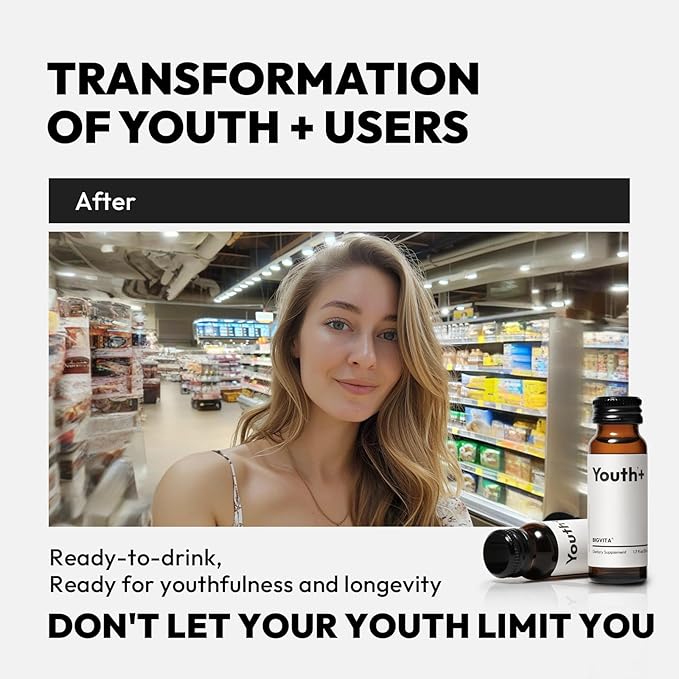 BIGVITA Youth+ | NAD+, Spermidine, and Ergothioneine Shots for Anti-Aging, Energy, Skin & Hair Health, Cognitive Support | Ready-to-Drink Supplement | Beauty from Within | Vegan, Made in USA