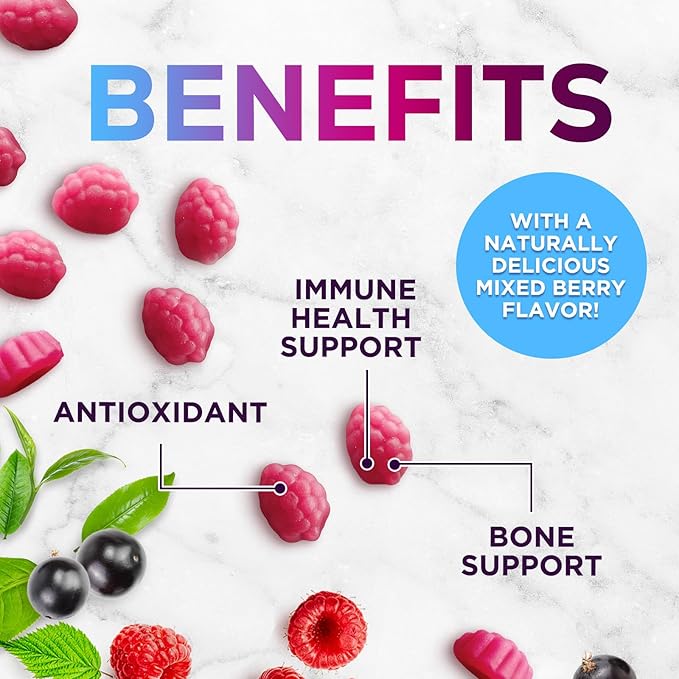 Zinc Gummies 50mg per Serving - Extra Strength Immune Support Antioxidant Gummy, Non-GMO & Gluten Free - Best Zinc Supplement for Skin Bone & Heart Health - Chewable Tasty Berry Flavor - 60 Gummies