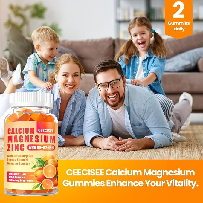 Calcium Magnesium Zinc Gummies with D3 &B6 &K2,1000mg Calcium Gummies with 300mg Magnesium Support Immune Energy for Adults and Teens,Sugar Free(120Count)