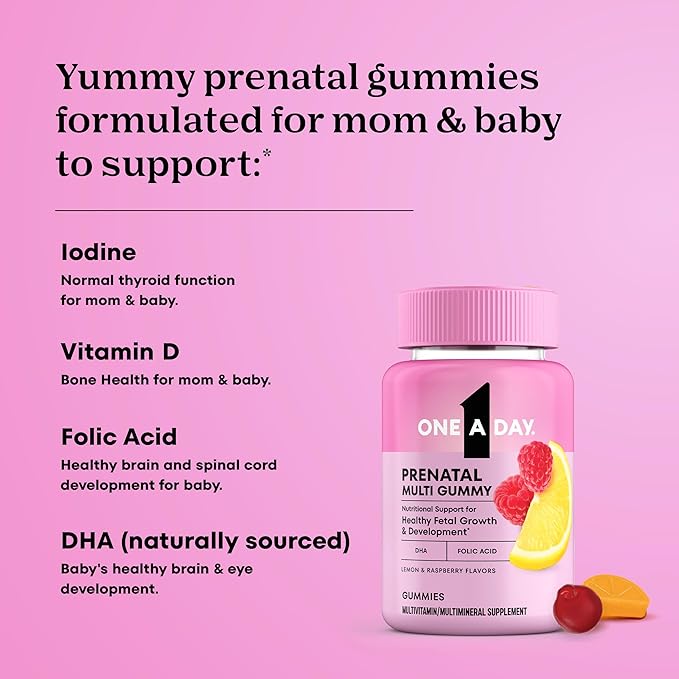 A Day Prenatal Vitamins for Women Gummies- Pregnancy Vitamins for Women with Folic Acid,DHA,Iodine,Prenatal Gummies,Iron-Free,120 Ct (Packaging May Vary),(Pack of 2)