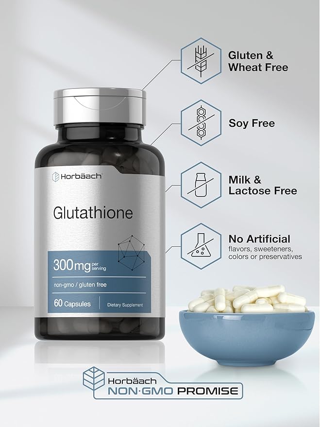 Horbaach Glutathione Supplement | 300mg | 60 Capsules | Non-GMO & Gluten Free | Reduced Form