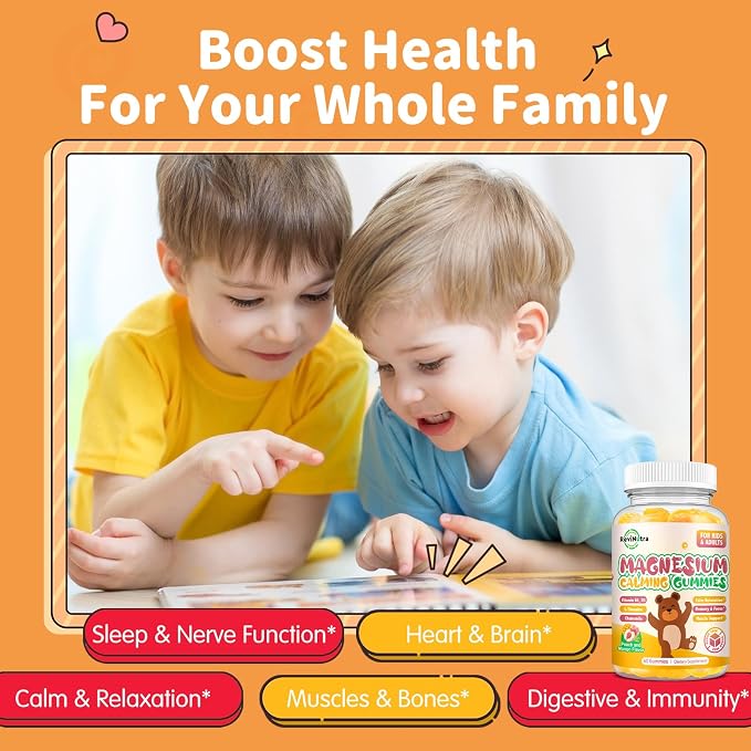 Magnesium Gummies for Kids - Magnesium Glycinate Gummies with L-Theanine, Vitamin B6, D3 for Kids & Adults Sleep, Calm, Relaxation, Stress, Brain, Bones, Muscle Relief, Sugar Free Peach & Mango 60ct