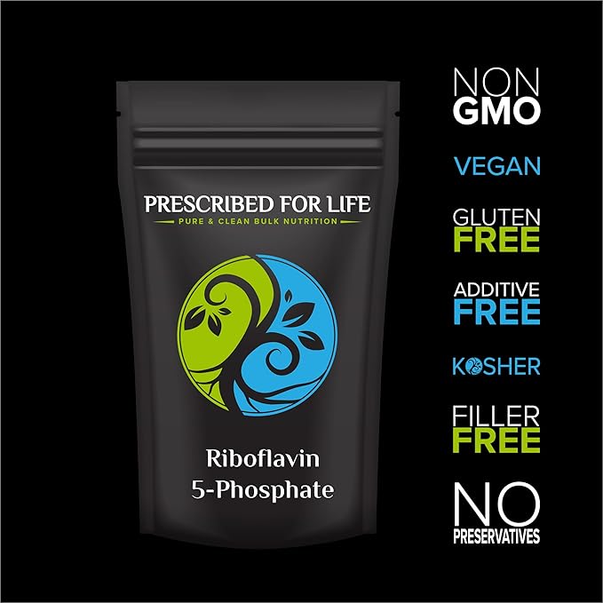Prescribed For Life Riboflavin 5 Phosphate Powder, Vegan Vitamin B2 Supplement Powder, Gluten Free, Non GMO, Soy Free, Kosher, Natural Vitamins for Hair, Skin and Nails (12oz / 340g)