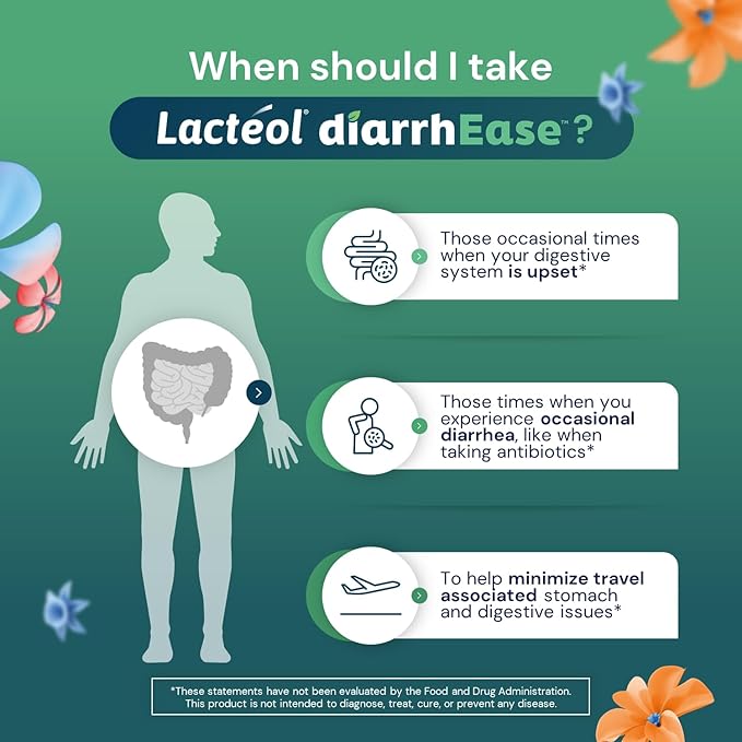 Lactéol DiarrhEase- a Safe, Drug Free and Clinically Tested Postbiotic Strain that Helps Soothes Occasional Digestive Upset and Shortens the Duration of Occasional Diarrhea, 10 Count