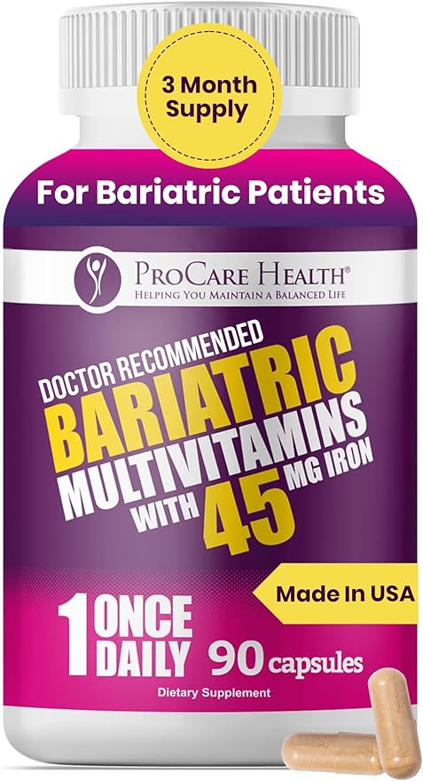 ProCare Health Bariatric Multivitamin 45mg Iron – Once Daily Capsule for Gastric Bypass, Sleeve & Post-Op Support – 90 Easy-to-Swallow Capsules, 3-Month Supply, No Artificial Colors, Gluten-Free