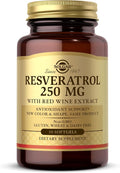 Solgar Resveratrol 250 mg with Red Wine Extract - 30 Softgels - Antioxidant Support - Non-GMO, Gluten Free, Dairy Free - 30 Servings