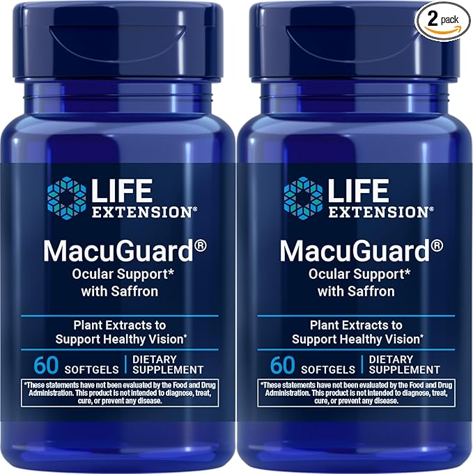 Life Extension MacuGuard Ocular Support with Saffron, 60 softgels (Pack of 2)