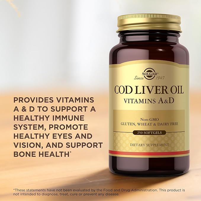Solgar Cod Liver Oil - 250 Softgels - Provides Vitamins A & D - Non-GMO, Gluten Free - 250 Servings