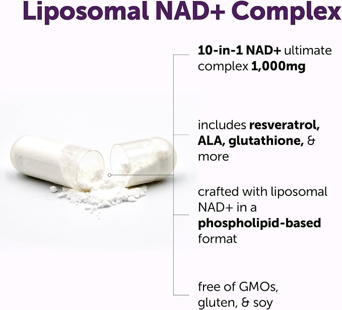 Micro Ingredients Liposomal NAD+ Ultimate Complex 1,000mg | 120 Veggie Capsules | NMN Pathway Formula | 10-in-1 with Resveratrol, Glutathione, & Astaxanthin | NAD Supplement for Women & Men