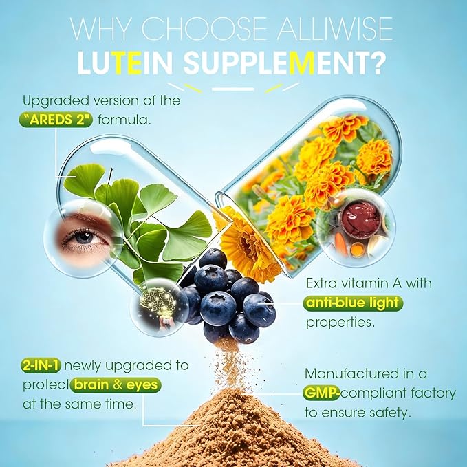 Eye + Brain Supplements for Memory and Focus, Lutein 40mg, Zeaxanthin, Astaxanthin, Bilberry, Lion’s Mane, Bacopa Monnieri, Ginkgo Biloba, 14 in 1 Eye Vitamins for Adults & Seniors 120 Capsules