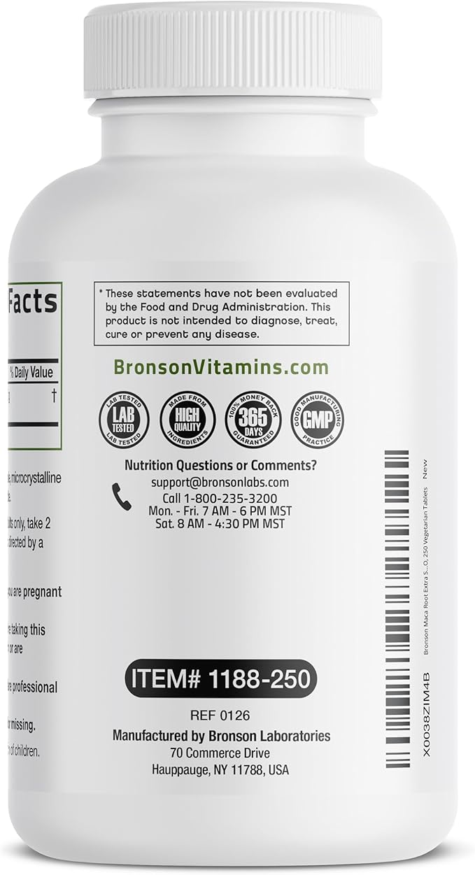 Bronson Maca Root Extra Lepidium Meyenii, Non-GMO, 250 Vegetarian Capsules
