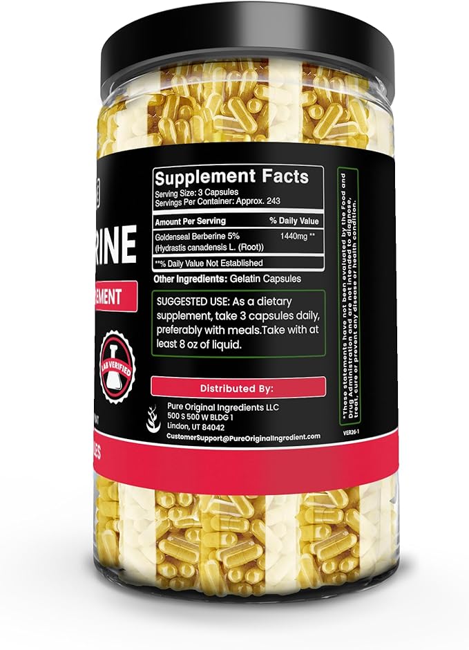 PURE ORIGINAL INGREDIENTS Berberine (730 Capsules) No Magnesium Or Rice Fillers, Always Pure, Lab Verified