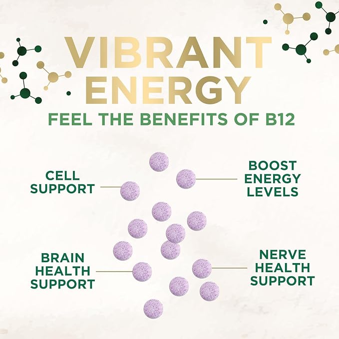 Vitamin B12 - 1000 mcg Per Serving Maximum Strength Methylcobalamin B-12 Chewable Tablet - Energy, Nervous System & Brain Support - Fast Dissolve, Gluten-Free, Non-GMO for Women & Men - 60 Tablets