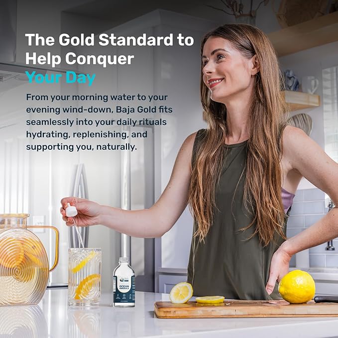 Baja Gold Liquid Ocean Trace Mineral Drops - Ionic Electrolyte Drops for Drinking Water & Food Flavor Enhancement - Mineral-Rich Saline Solution & Oral Cleanse - 4 fl oz, 30-Day Supply
