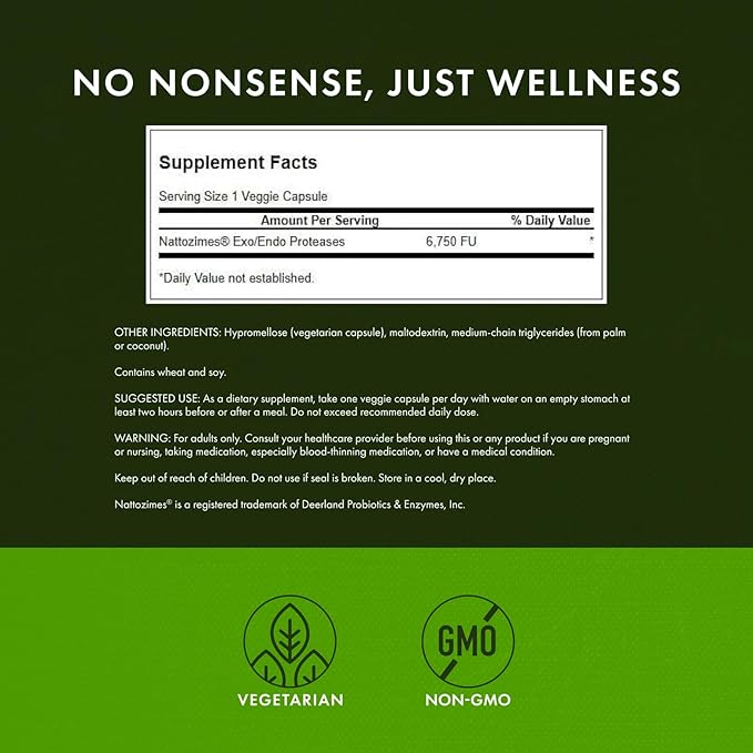 Swanson Triple-Strength Nattozimes 195 Milligrams/6750 Fu 60 Veg Capsules Enzyme (2 Pack)