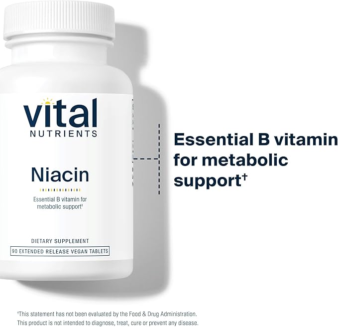 Vital Nutrients Niacin 500mg - Timed-Release Niacin Supplement for Men & Women - Vitamin B3 Supports Heart Health and Protein & Fat Metabolism - Gluten, Dairy, Soy Free - Non-GMO - 90 Tablets