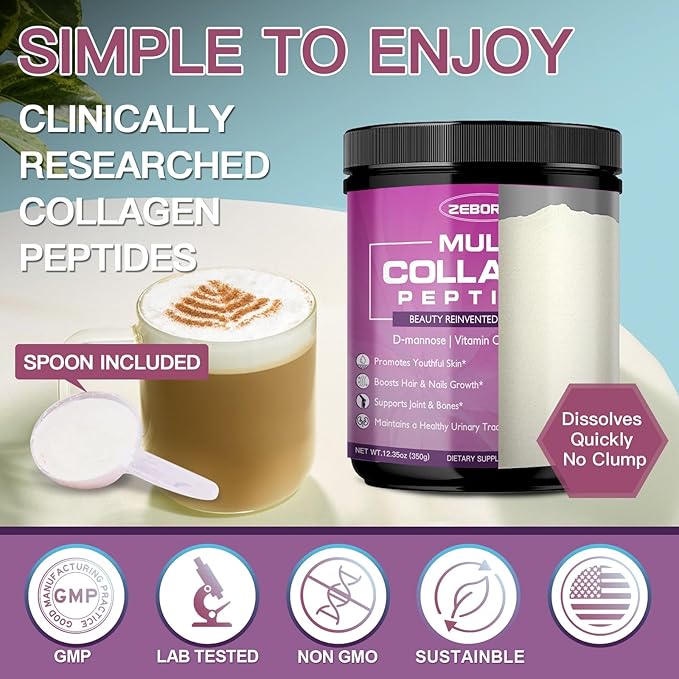 ZEBORA Collagen Peptides Powder for Women – Hydrolyzed Collagen Peptides with Women's Probiotics & D-Mannose – Supports Skin, Hair, Nails, and Urinary Tract Health, Unflavored, 35 Servings