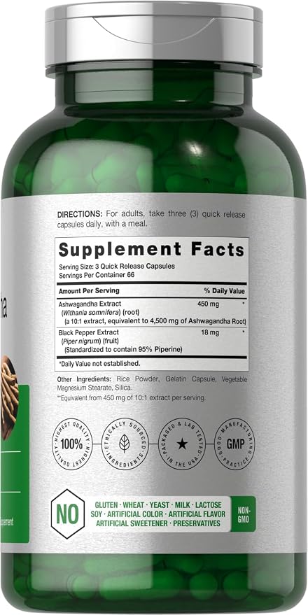 Horbäach Ashwagandha Supplement for Women and Men | 200 Capsules | Max Strength Herb Root Extract | with Black Pepper Extract | Non-GMO, Gluten Free