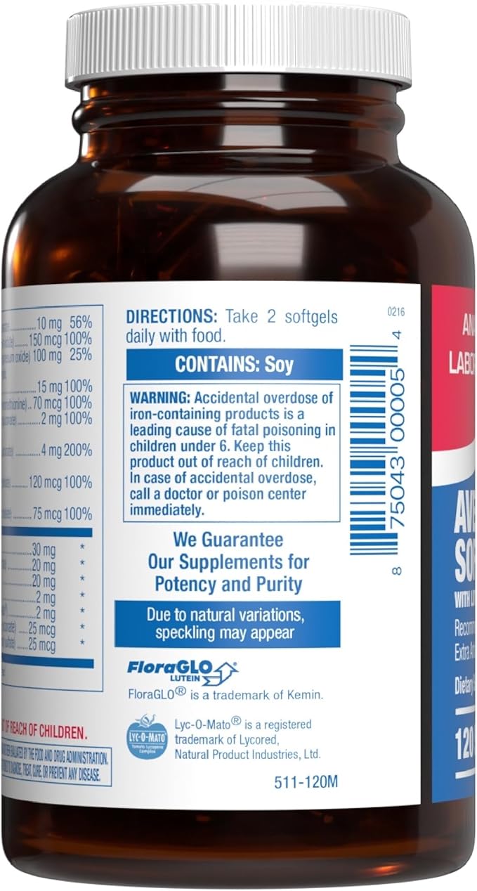30-In-1 Adult Multivitamin with Iron - Antioxidant Rich Over 50 Multivitamin for Women and Men with Vitamins A C D E B Complex Zinc Magnesium Myo Inositol Lutein Lycopene & More - 2 Month Supply