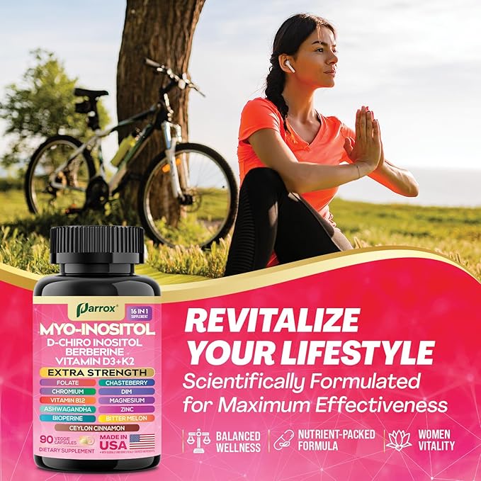 Myo-Inositol Supplement with D-Chiro Inositol, DIM, Berberine, Vitamin D3 + K2, Methylated B12, Chromium, Ceylon Cinnamon, Zinc, Ashwagandha, Chasteberry, Magnesium, Bioperine, Bitter Melon (3 Pack)