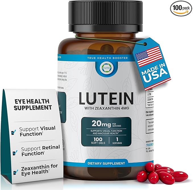 Lutein 20mg with Zeaxanthin 4mg – Eye Health Supplement for Vision Clarity, Blue Light Filtering & Macular Health – Antioxidant Formula for Daily Retinal Wellness – 100 Softgels