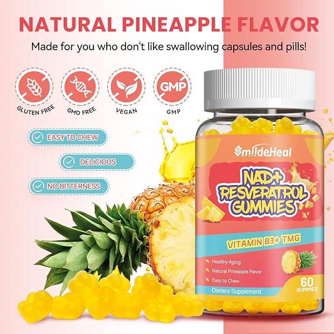 2Pack NAD+ Resveratrol Gummies NAD+ Supplement 500mg with Vitamin B3 & TMG – Healthy Aging, Energy & Cellular Health Support – Vegan Friendly, Natural Pectin – 120 Gummies, 60-Day Supply