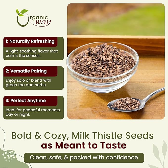 Organic Way Whole Milk Thistle Seeds (Silybum marianum) - Herbal Tea | European Wild-Harvest, Organic & Kosher Certified, Vegan, Non GMO & Gluten Free, USDA Certified, Origin - Albania (4 Oz)