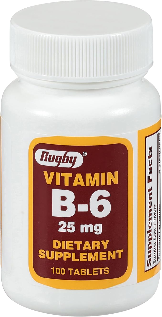 Rugby Vitamin B-6 Tablets - 25mg of Vitamin B6 - Dietary Supplement - 100 Count (1 Pack)