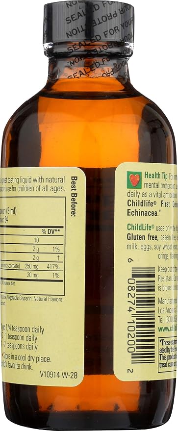 CHILDLIFE ESSENTIALS Liquid Vitamin C - Pure Vitamin C Liquid Supplement for Kids, Toddlers, & Babies, Immune System Support, Natural Orange Flavor, 4 Fl Oz (Pack of 1)