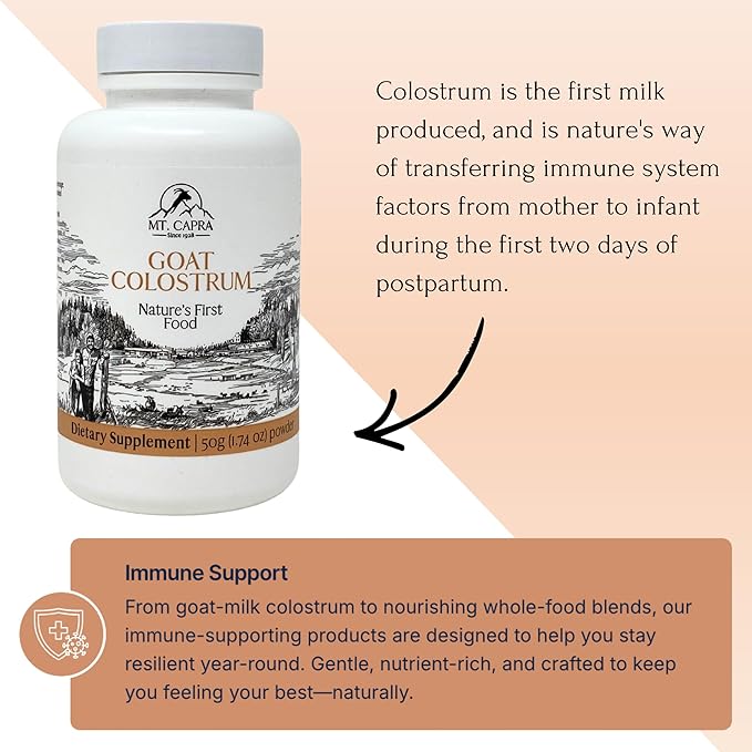 Mt. Capra Goat Colostrum | for Healthy Immune System, Gut, and Athletic Performance | Grass-Fed, High in Immunoglobulins | 17 Servings - 50 Grams