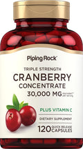 Piping Rock Cranberry Pills | 120 Capsules | Supplement for Women & Men | Triple Strength Concentrate Extract Plus Vitamin C | Non-GMO, Gluten Free