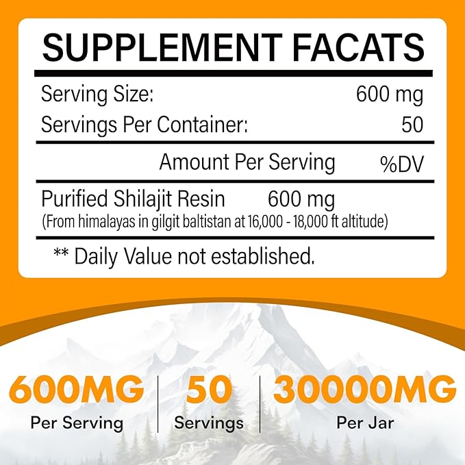 Shilajit Resin, Shilajit for Men & Women, Shilajit Pure Himalayan Organic - 600mg Potency Gold Grade, with 85+ Trace Minerals, Fulvic & Humic Acid, for Stamina, Immunity & Strength, 50 Servings (30g)