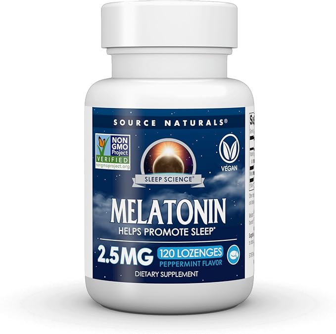 Source Naturals Sleep Science Melatonin, Helps Promote Sleep* - NONGMO Validated - 2.5mg - 120 Peppermint Lozenges