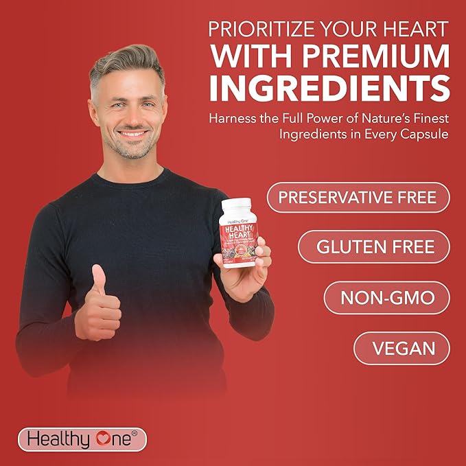 Healthy Heart - Promotes Healthy Cholesterol Circulation & Blood Pressure - Plaque - Cortisol - Arteries - LDL - HDL - CoQ10 - Hawthorne - Beet Root - Garlic - Olive Leaf - Hibiscus - 60 Count
