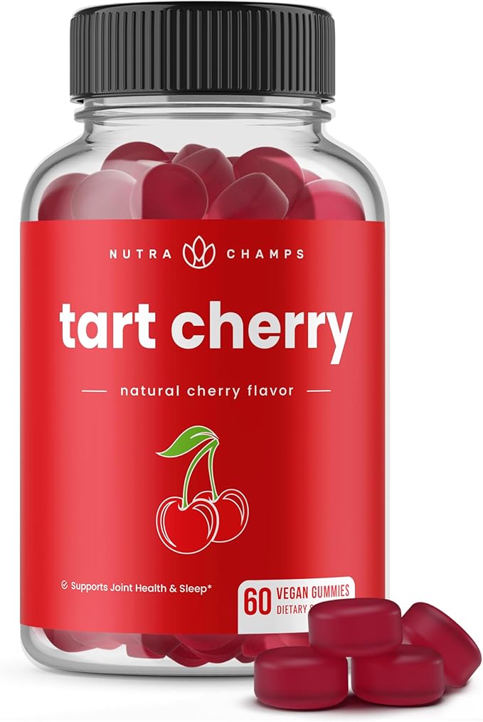 NutraChamps Tart Cherry Gummies - Tart Cherry Extract with Celery Seed - 60 Vegan Gummies