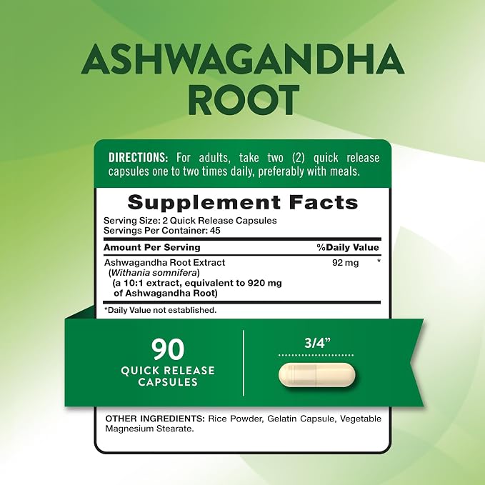 Nature's Truth Ashwagandha Capsules | Herbal Supplement | 90 Count | Non-GMO & Gluten Free