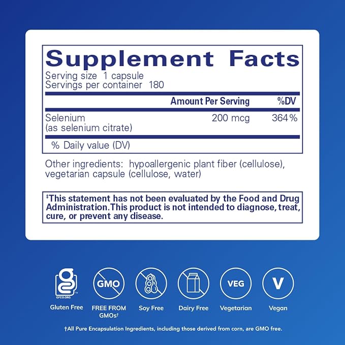 Pure Encapsulations Selenium (Citrate) - for Immune System Support & Cellular Health - Antioxidant Supplement - Supports Blood Flow* - Gluten Free & Vegan - 180 Capsules