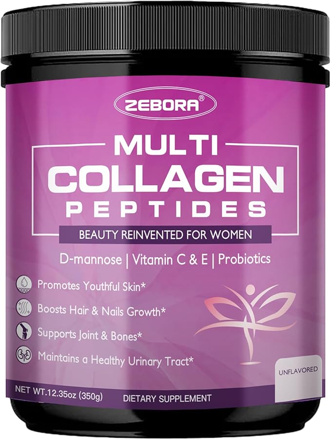 ZEBORA Collagen Peptides Powder for Women – Hydrolyzed Collagen Peptides with Women's Probiotics & D-Mannose – Supports Skin, Hair, Nails, and Urinary Tract Health, Unflavored, 35 Servings