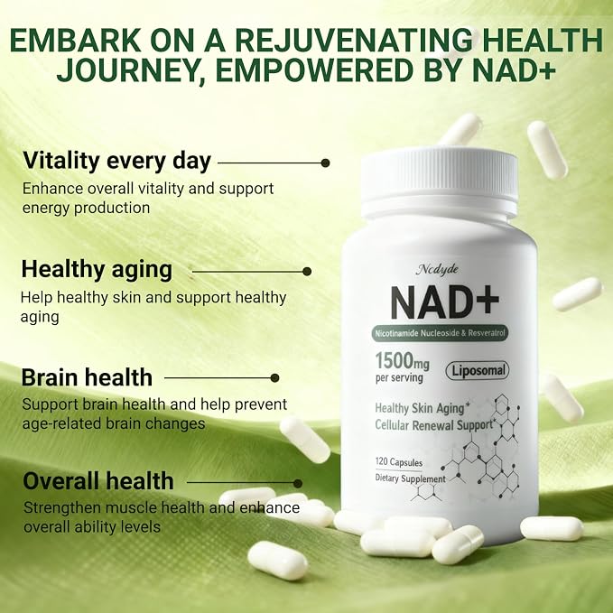 NAD+ Supplement, Liposomal NAD Nicotinamide Riboside Resveratrol 1500 mg - Anti-Aging & Brain Health, Improve Energy - Specifically for Women and Men, 120 Capsules