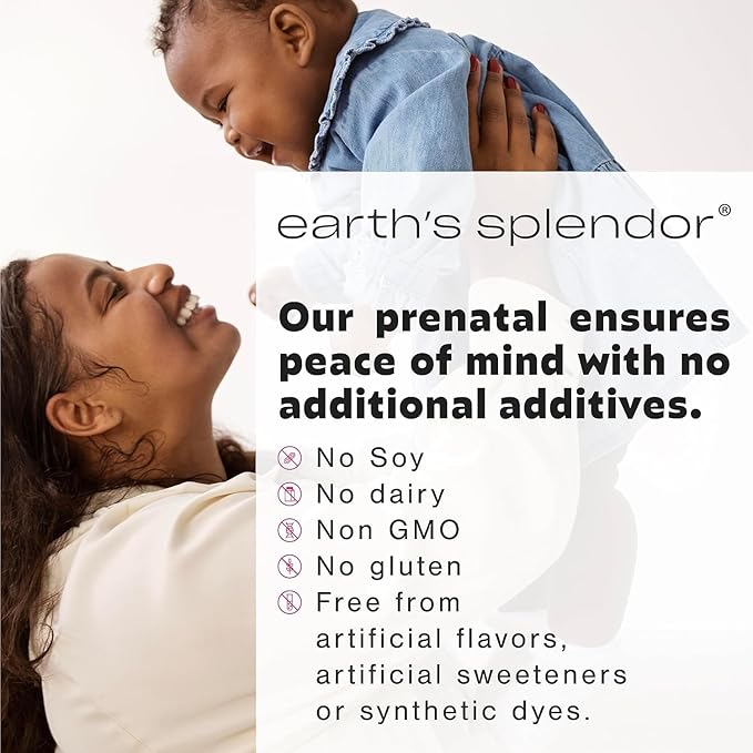 Earth's Splendor Prenatal Multivitamin: Supports a Healthy Pregnancy, Growth/Brain Development for Baby, Folic Acid, Iron, Non-GMO, MMS Studied Formulation - 6 Month Supply, 180 Tablets