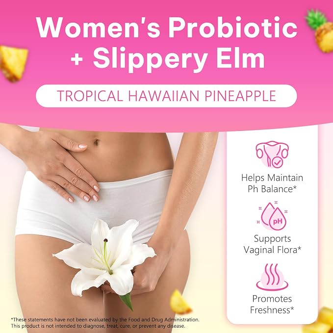 Feminine Probiotics Gummies,Vaginal Women Probiotic,Feminine Balance pH Gummies for Healthy Odor,Improve Immune,Support Vaginal Health,with Slippery Elm(60 Gummies)
