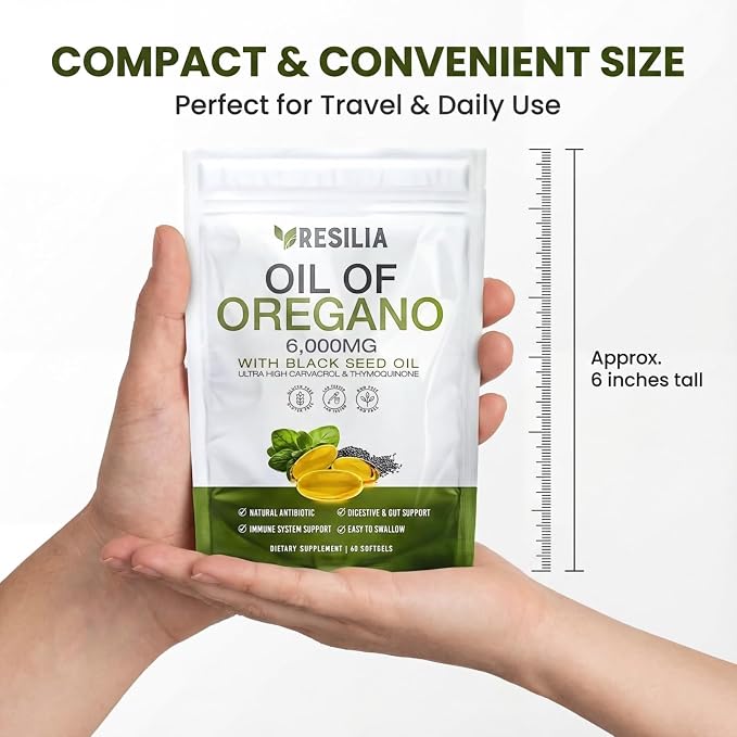 Resilia Oil Of Oregano Softgels with Black Seed Oil 6000mg – Organic Oregano Oil Capsules for Immune & Digestive Support – Non-GMO, Gluten-Free Softgels – 180 Count (Pack of 3)