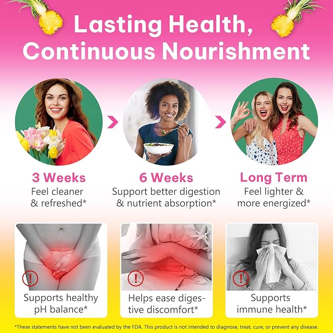 Feminine Probiotics Gummies,Vaginal Women Probiotic,Feminine Balance pH Gummies for Healthy Odor,Improve Immune,Support Vaginal Health,with Slippery Elm(60 Gummies)