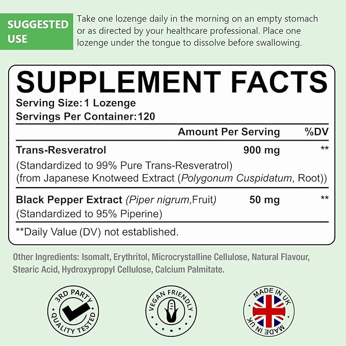 Sublingual Trans-Resveratrol Purity 99%, 3-in-1 Advanced Formula Resveratrol Supplement for Boost NAD+, Immune & Energy Support, Anti-Aging, Skin Health & Antioxidant, 240 Lozenge (240-Day Supply)
